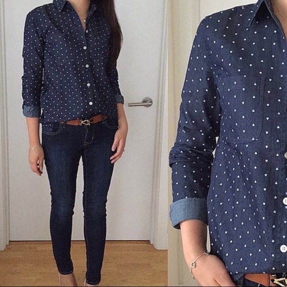 LOFT Tops - Loft polkadots chambray button down shirt.  Size S